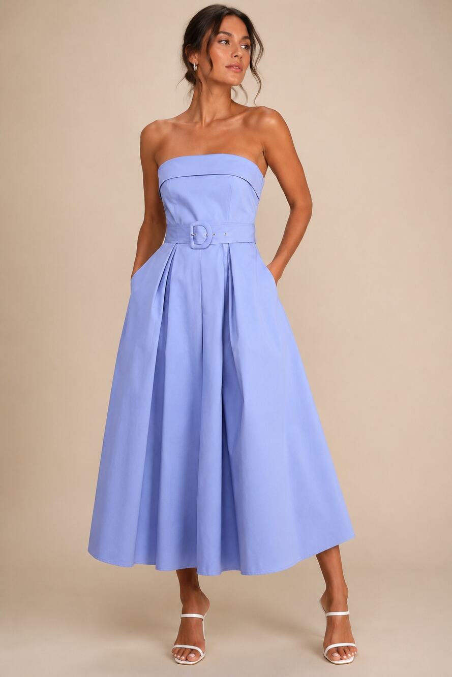 NEW Lulus Trendsetting Choice Periwinkle Strapless A-Line Midi Dress Medium
